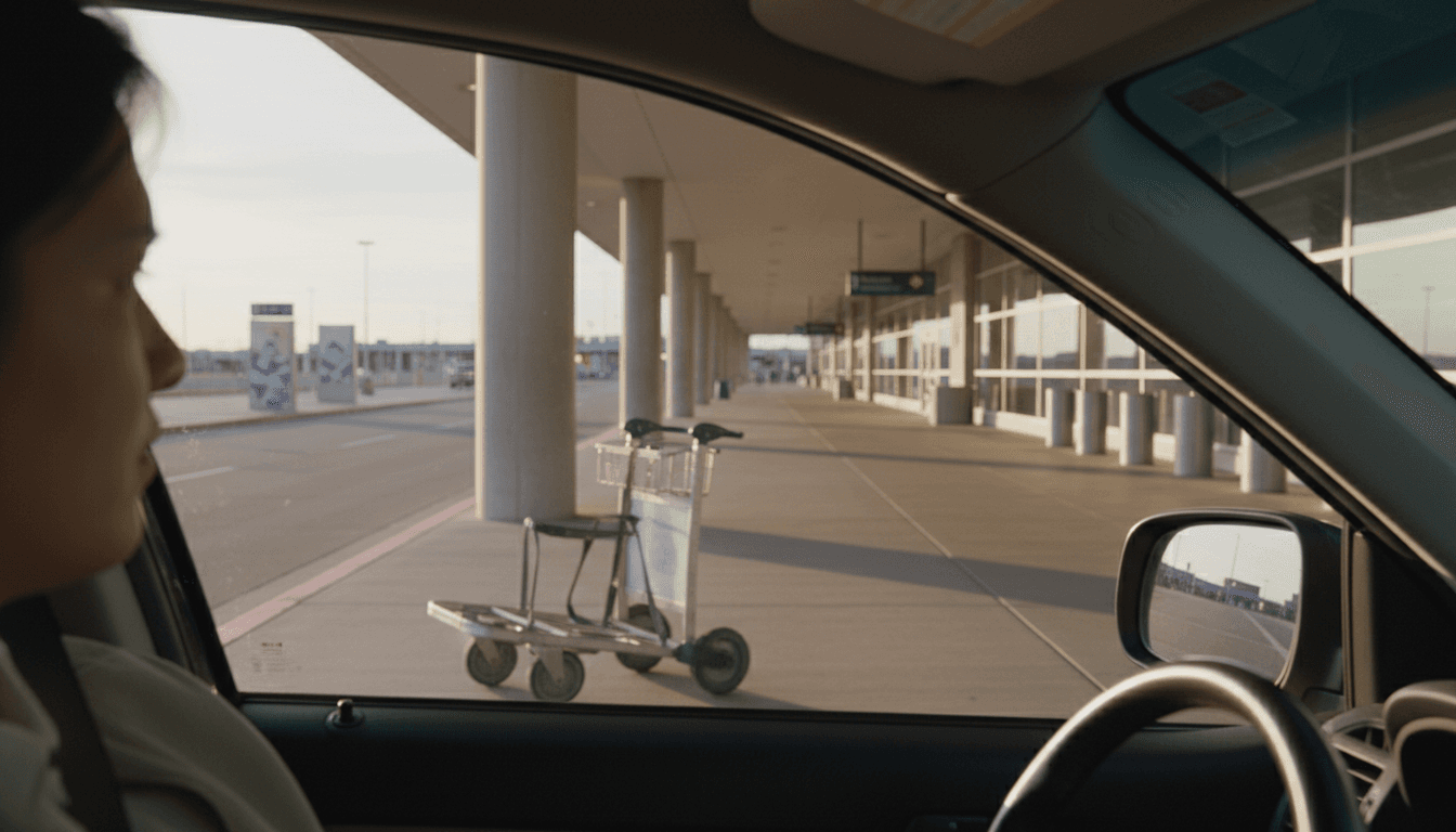View from inside car approaching Logan terminal drop-off curb