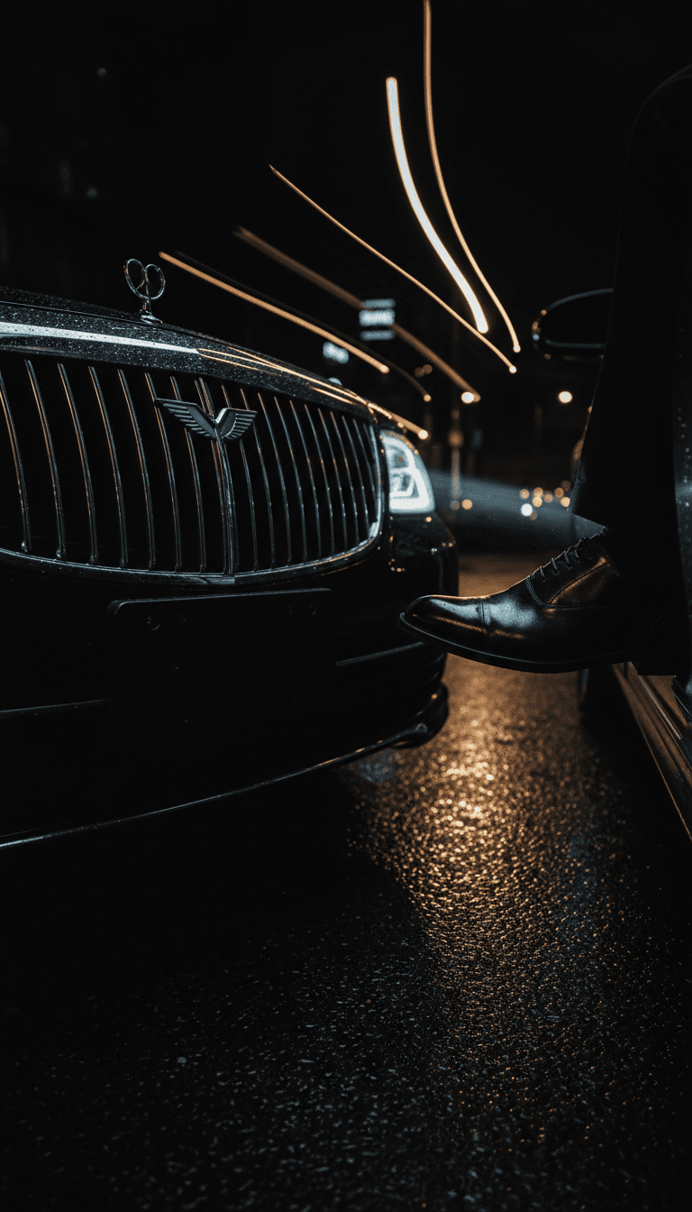 Boston chauffeur sedan parked at night