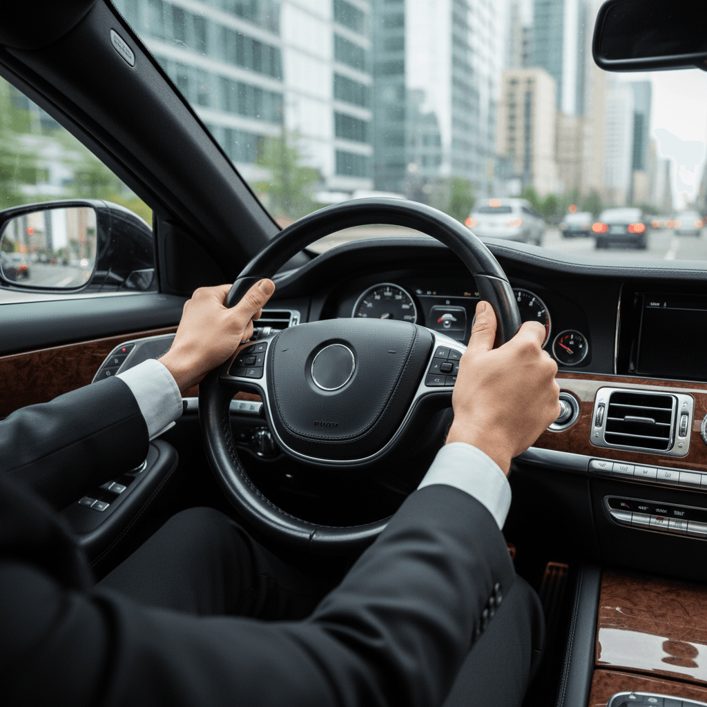 Chauffeur holding open car door for a passenger